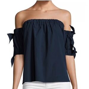 Milly Navy Blue Off The Shoulder Tie Sleeve Top Size S